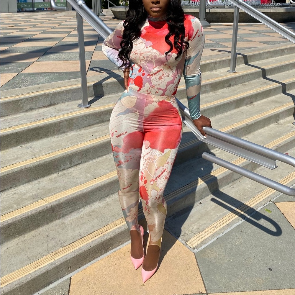 Water color print two piece legging set